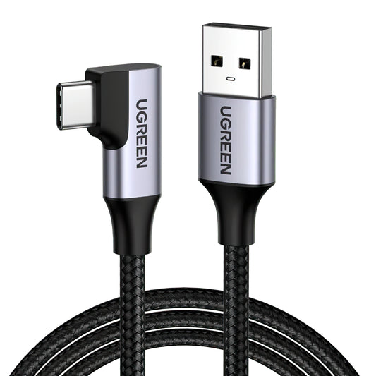 Kabel do transmisji danych i ładowania USB-A - USB-C UGREEN US385 kątowy, 60W, 1m, szary