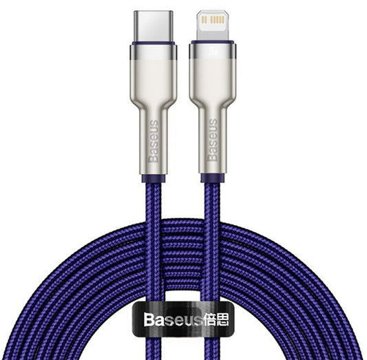 Kabel do danych i ładowania USB-C - Lightning Baseus Cafule Metal Series, 20W, 2m, Fioletowy CATLJK-B05
