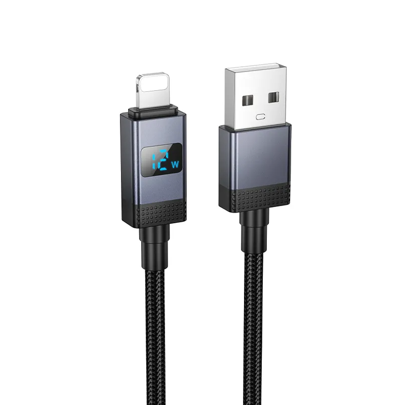 Kabel do danych i ładowania USB-A - Lightning HOCO X118 Display, 12W, 1m, Czarny