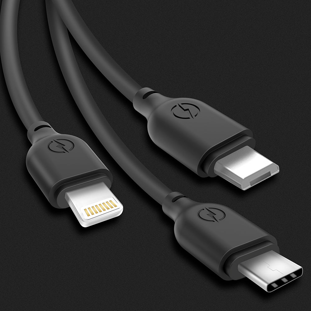 Kabel do ładowania USB-A - Lightning / microUSB / USB-C XO Design NB103 3w1, 10W, 1m, Czarny