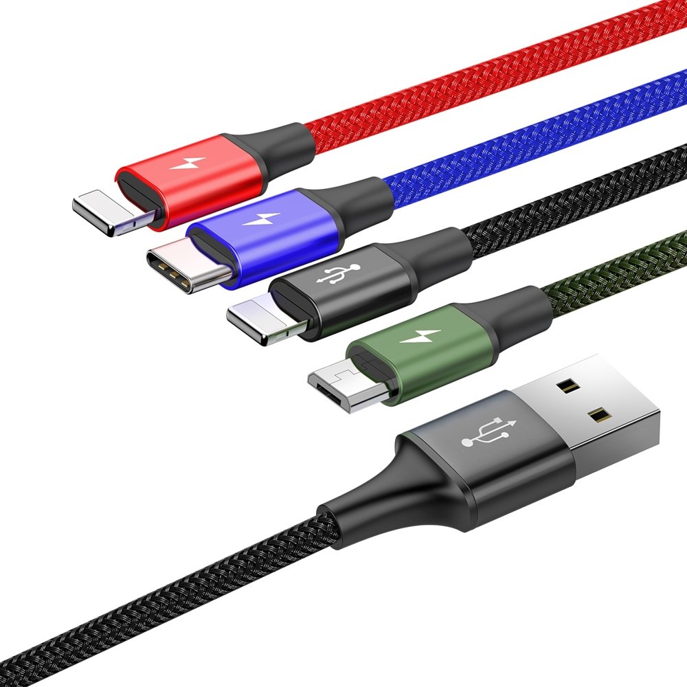 Kabel Ładowania USB-A - 2 x Lightning / microUSB / USB-C Baseus Rapid 4in1, 20W, 1.2m, Czarny CA1T4-A01