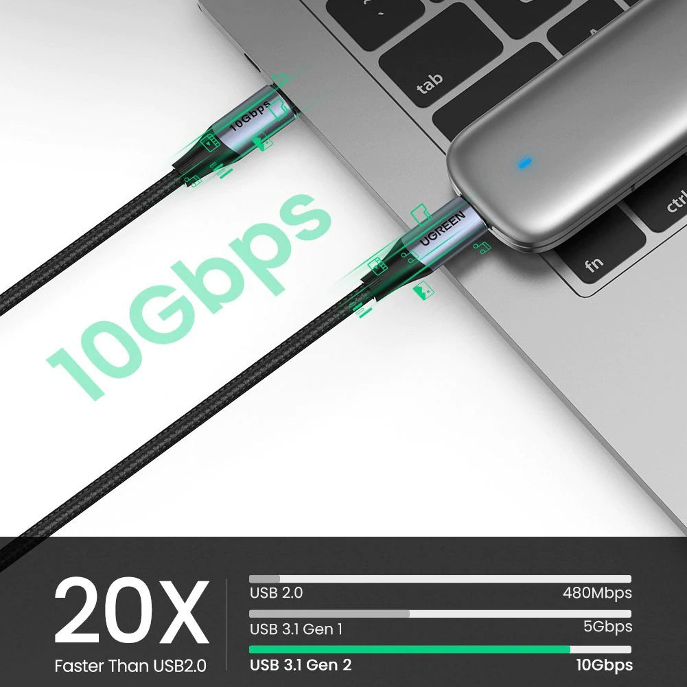 Kabel USB-C do transmisji danych i ładowania - USB-C UGREEN US355, 100W, 1m, czarny