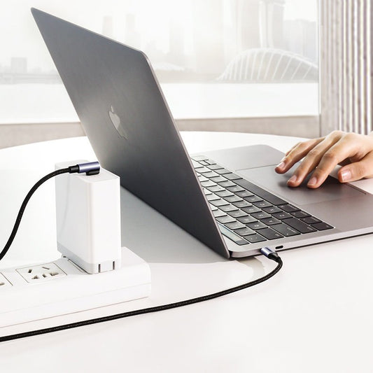 Kabel USB-C do ładowania i transmisji danych - USB-C UGREEN US255 USB-C Angled, 60W, 2m, szary