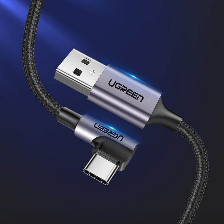 Kabel do danych i ładowania USB-A - USB-C UGREEN US284 Angled, 18W, 1m, Szary