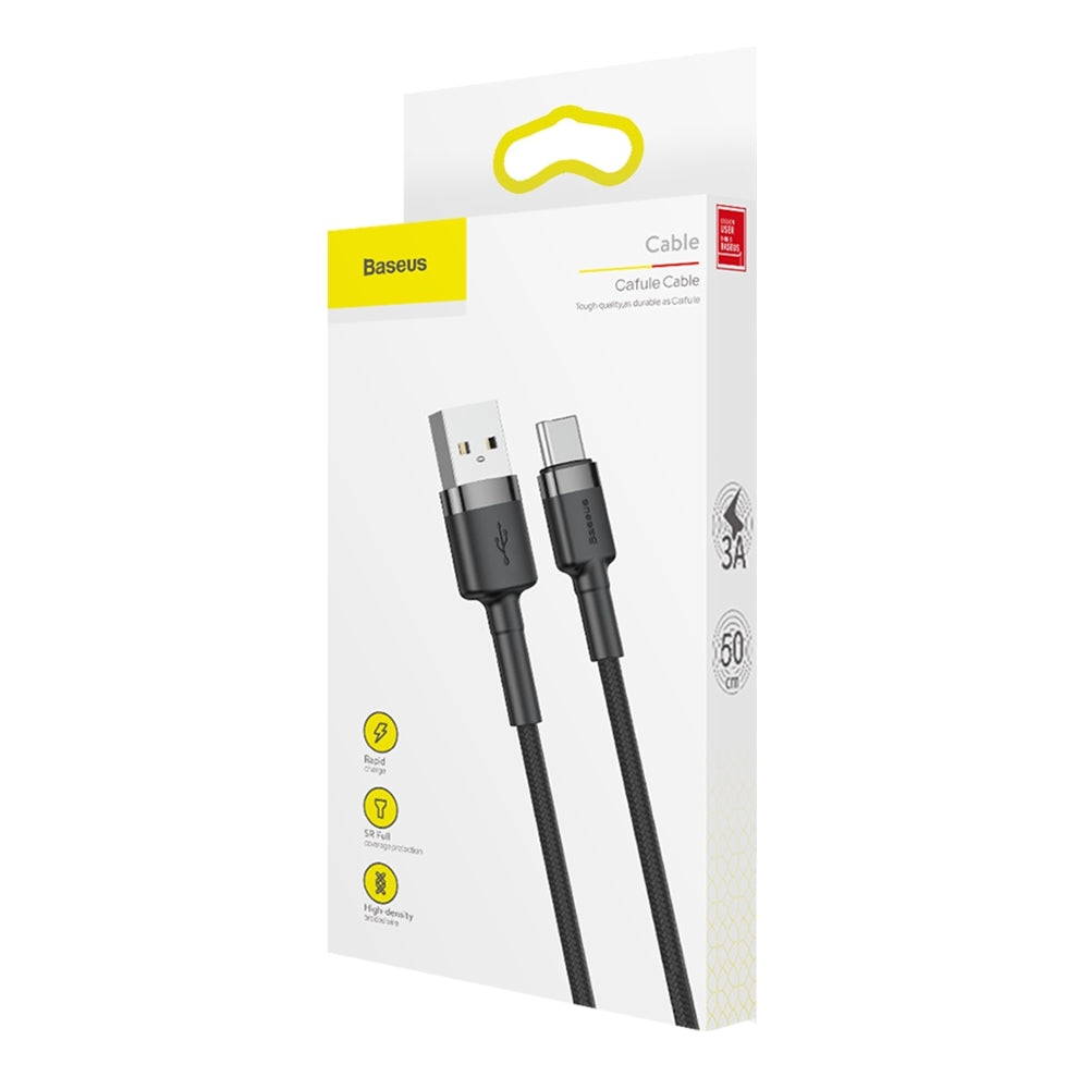 Kabel do danych i ładowania USB-A - USB-C Baseus Cafule, 60W, 0,5m, Czarny CATKLF-AG1