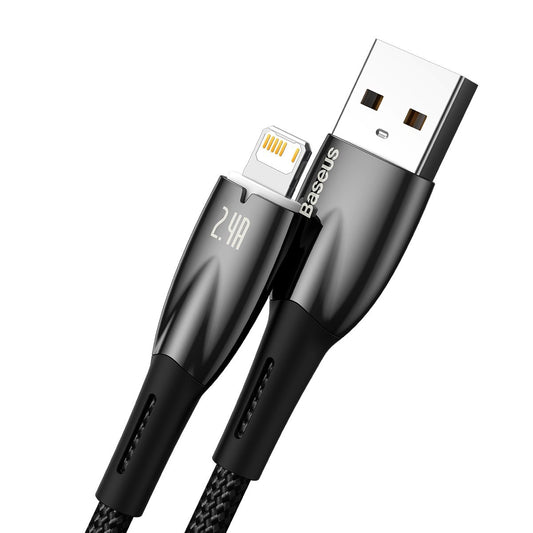 Kabel Baseus Glimmer Series USB-A - Lightning do ładowania i transmisji danych, 20 W, 2 m, czarny