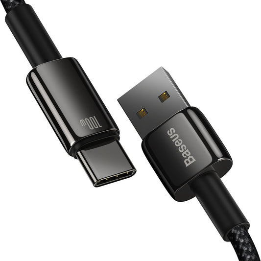 Kabel do ładowania i transmisji danych USB-A - USB-C Baseus Tungsten Tungsten Gold, 100 W, 1 m, czarny CAWJ000001