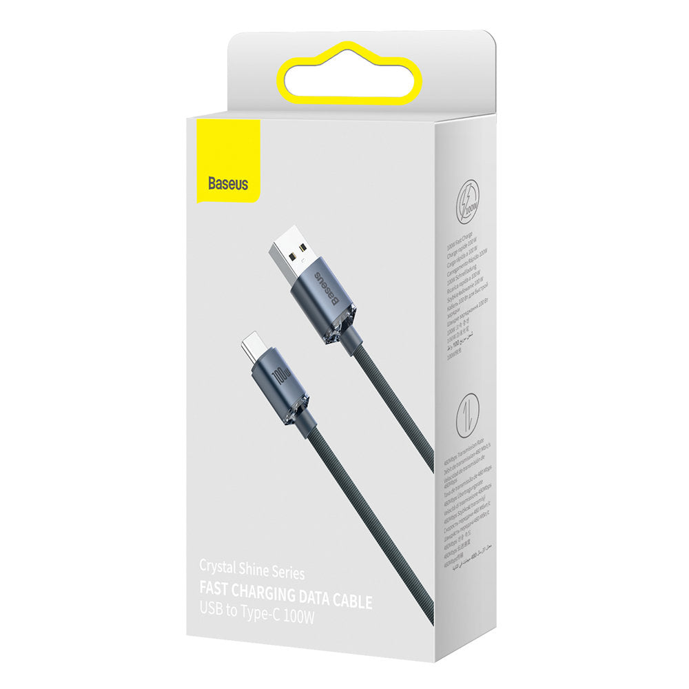 USB-A to USB-C Baseus Crystal Shine Series Data and Charging Cable, 100W, 2m, Black CAJY000501 CAJY000501