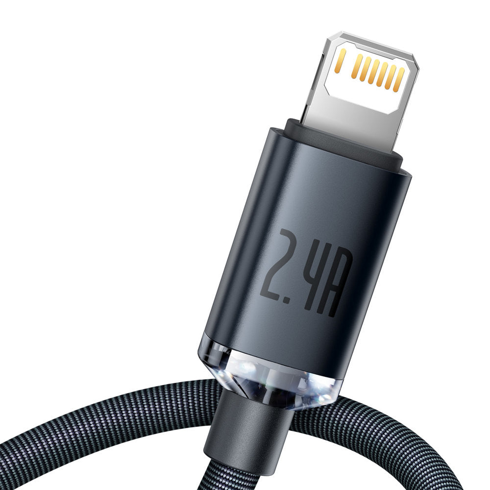 Kabel Baseus Crystal Shine Series USB-A - Lightning do ładowania i transmisji danych, 18 W, 2 m, czarny CAJYY00010101