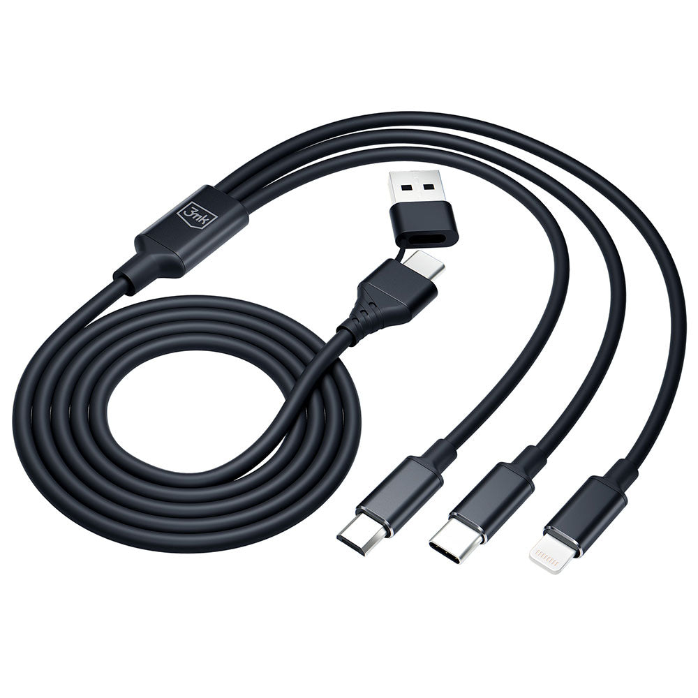 Kabel Ładowania USB-A / USB-C - Lightning / microUSB / USB-C 3MK Hyper 3in1, 12W, 1.5m, Czarny
