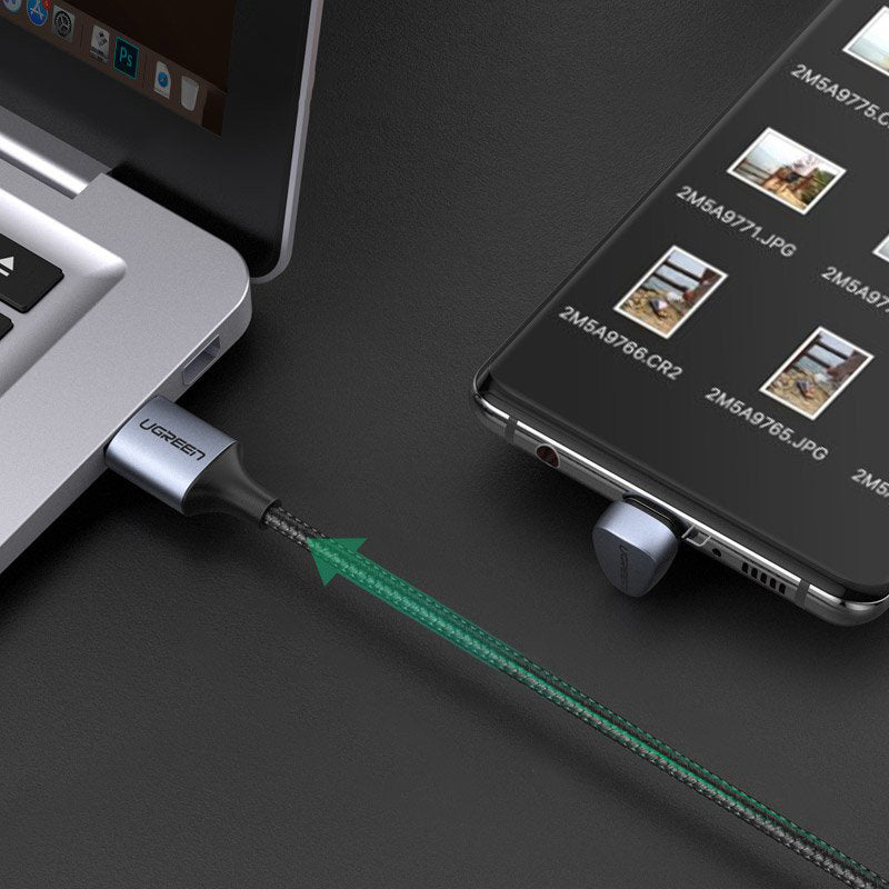 Kabel do ładowania i transmisji danych USB-A - USB-C UGREEN US311 kątowy, 18W, 1m, szary