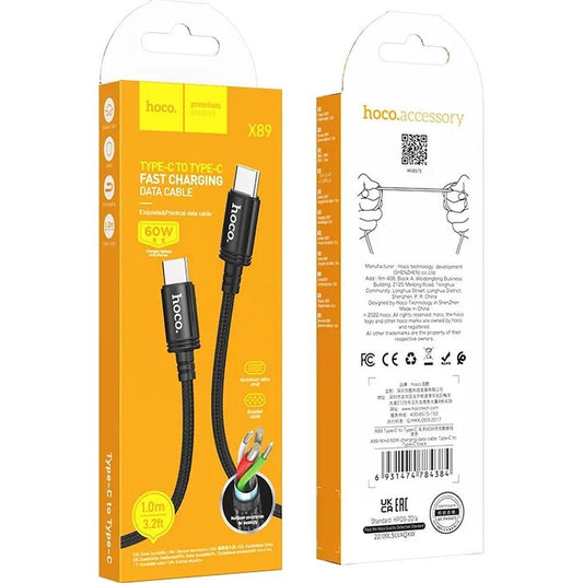 Kabel do przesyłu danych i ładowania USB-C - USB-C HOCO X89, 60W, 1m, Czarny