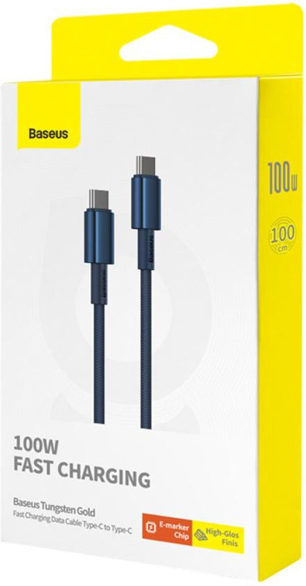 Kabel do danych i ładowania USB-C - USB-C Baseus Tungsten Gold, 100W, 1m, Granatowy P10319800321-03