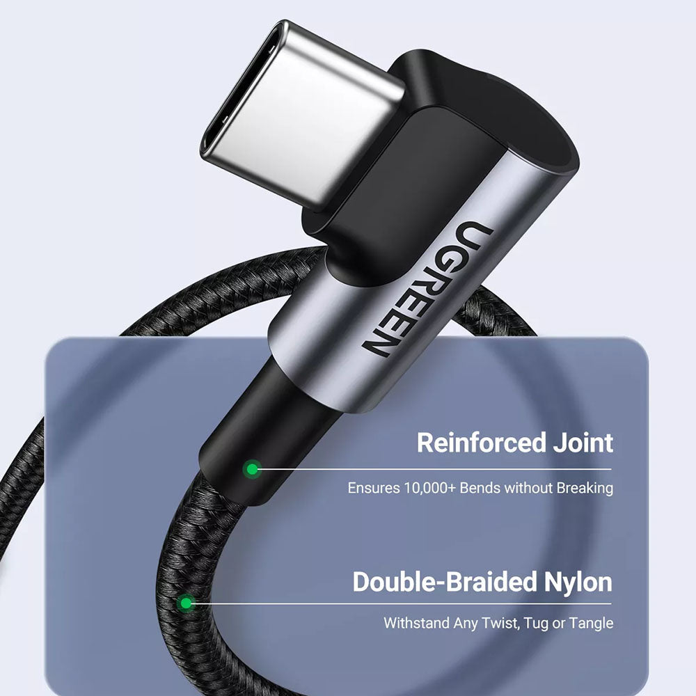 Kabel do danych i ładowania USB-C - USB-C UGREEN US335 Angled, 100W, 2m, Czarny