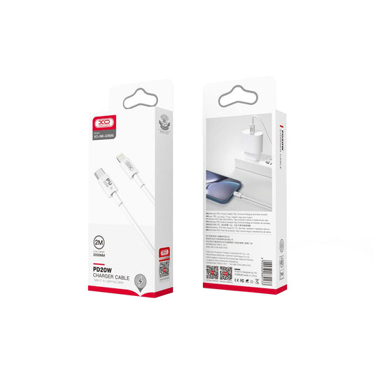 Kabel do danych i ładowania USB-C - Lightning XO Design NB-Q189B, 20W, 2m, Biały