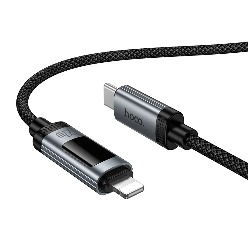 Kabel do danych i ładowania USB-C - Lightning HOCO Display U148, 27W, 1.2m, Czarny