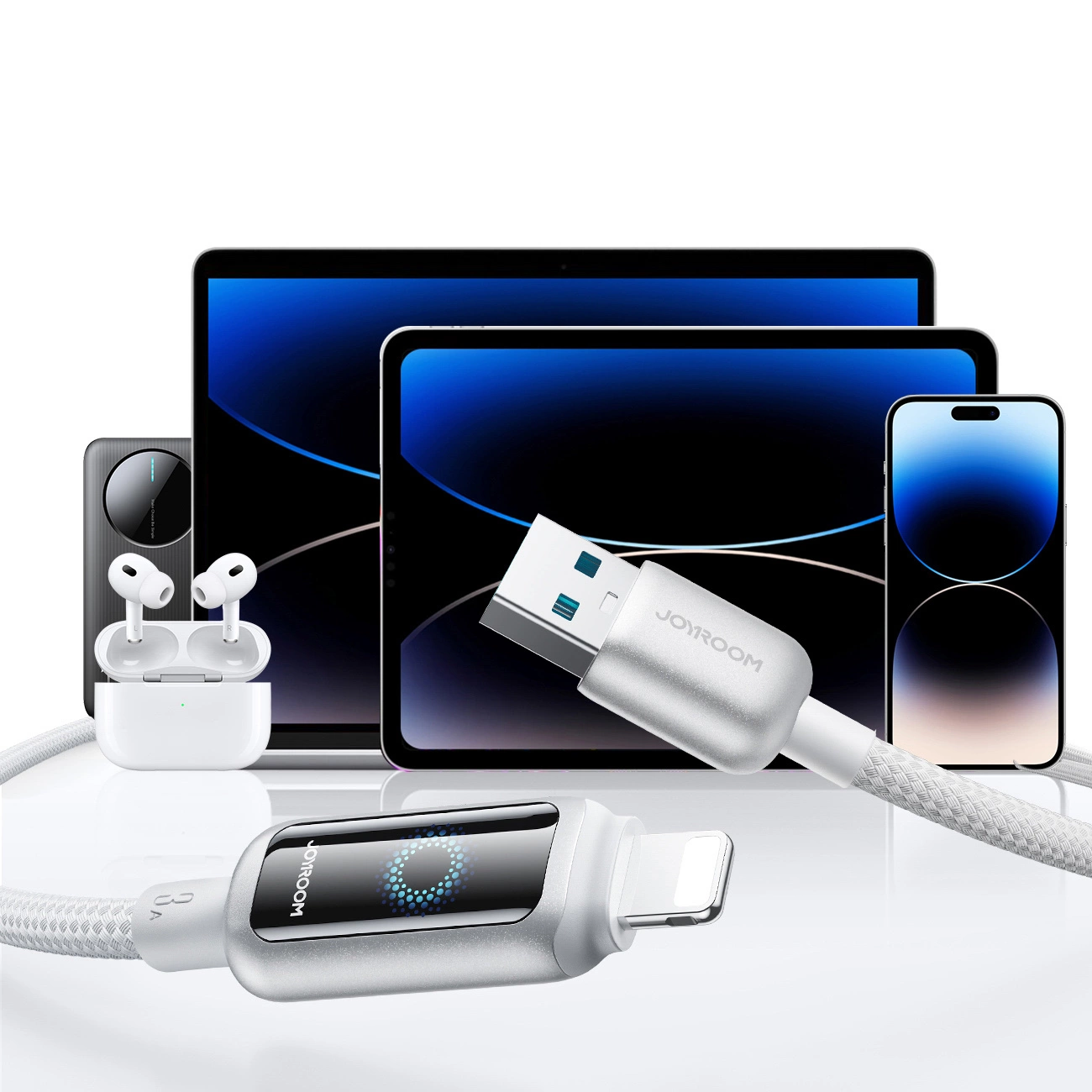 Kabel do danych i ładowania USB-A - Lightning Joyroom S-A55 StarFlight Display, 18W, 1.2m, Biały