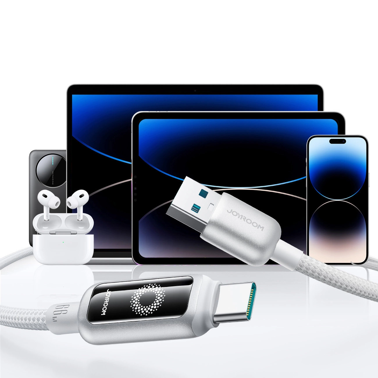 Kabel do danych i ładowania USB-A - USB-C Joyroom S-A55 StarFlight Display, 66W, 1.2m, Biały