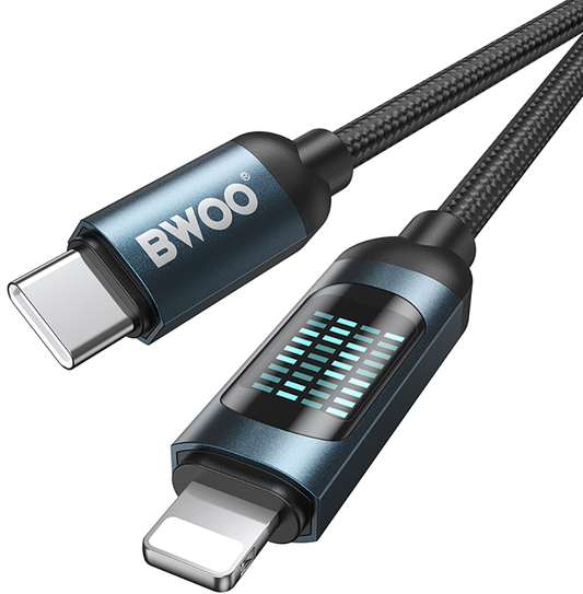 Kabel do przesyłu danych i ładowania USB-C - Lightning BWOO X305 Display, 27W, 1m, Czarny
