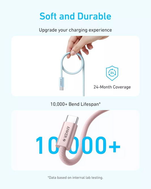 Kabel do danych i ładowania USB-C - USB-C Anker Zolo, 240W, 1.8m, Biały A8060H22