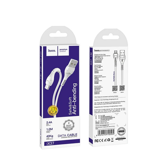 Kabel do danych i ładowania USB-A - microUSB HOCO X37, 18W, 1m, Biały