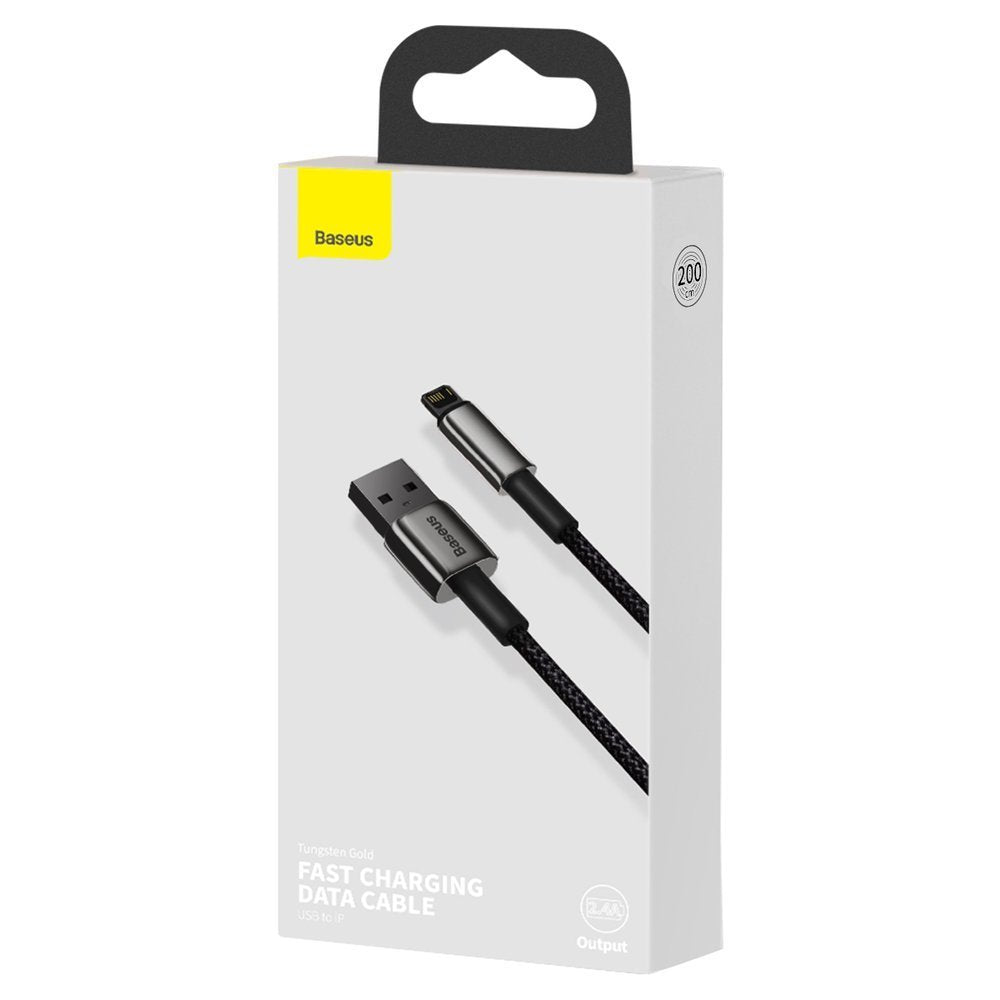 Kabel USB do ładowania i transmisji danych Lightning Baseus Tungsten Gold, 2m, 2.4A, Czarny CALWJ-A01