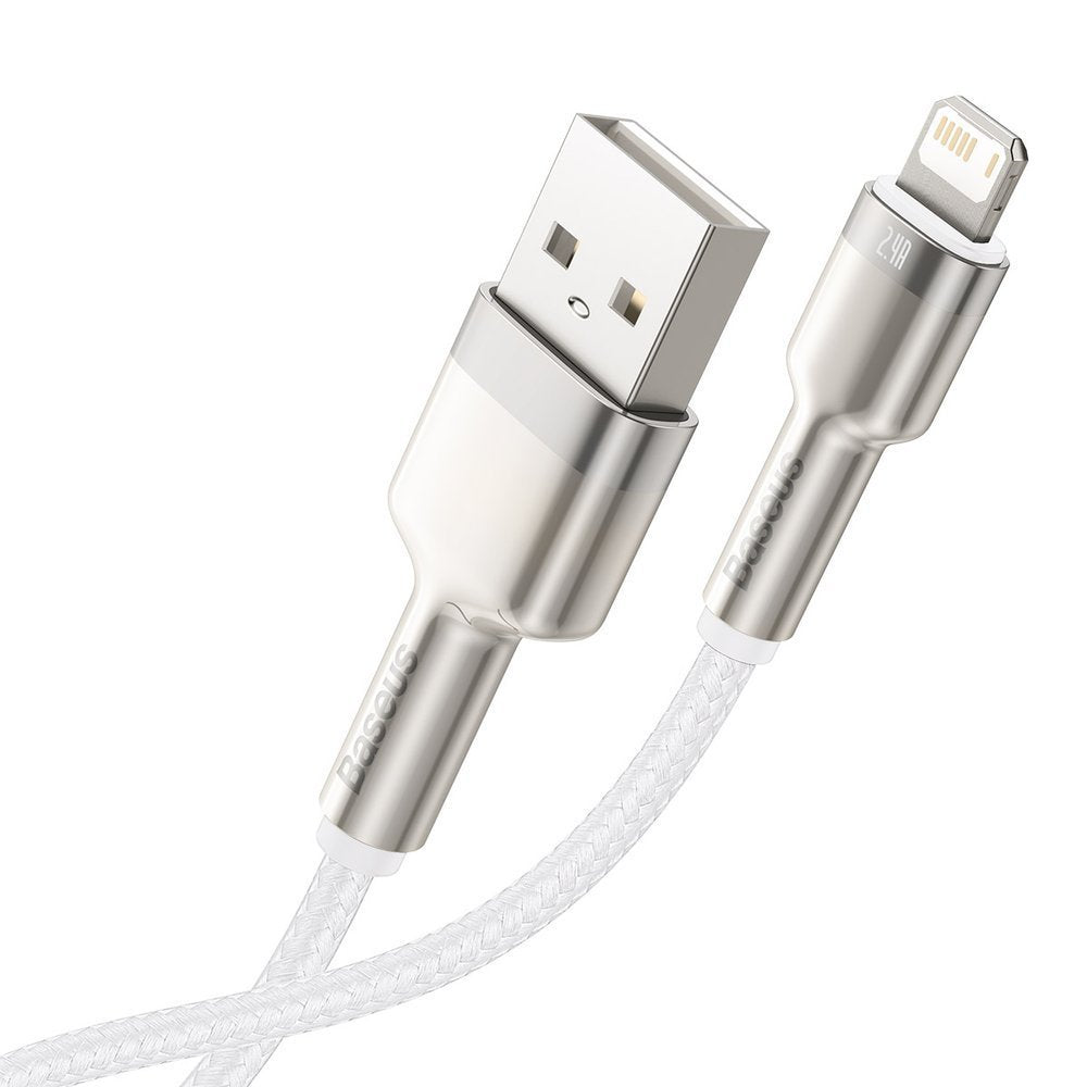 Kabel do przesyłu danych i ładowania USB-A - Lightning Baseus Cafule Metal Series, 18W, 1m, biały CALJK-A02