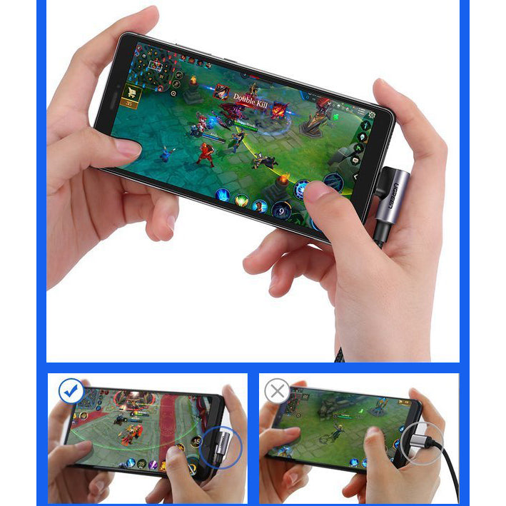 Kabel do danych i ładowania USB-A - USB-C UGREEN US284 Angled, 18W, 1m, Szary