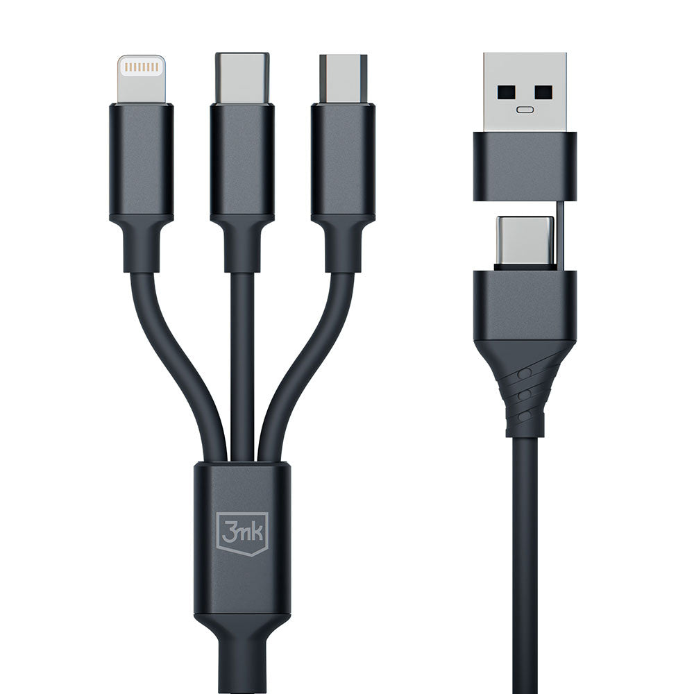 Kabel Ładowania USB-A / USB-C - Lightning / microUSB / USB-C 3MK Hyper 3in1, 12W, 1.5m, Czarny