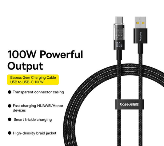 Kabel do danych i ładowania USB-A - USB-C Baseus Gem, 100W, 2m, Czarny P10373002111-01