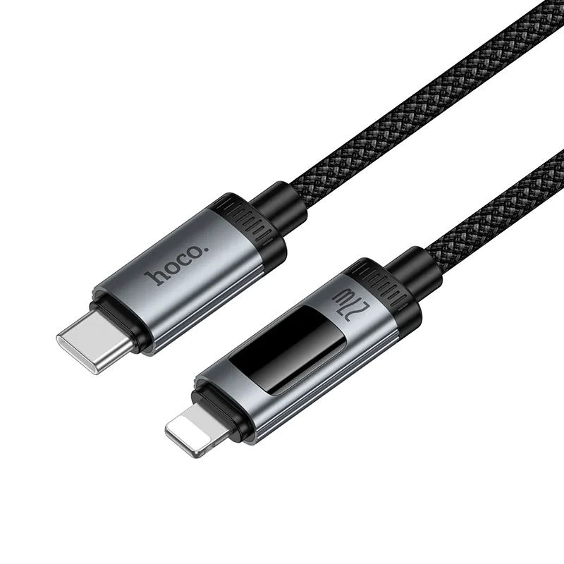 Kabel do danych i ładowania USB-C - Lightning HOCO Display U148, 27W, 1.2m, Czarny