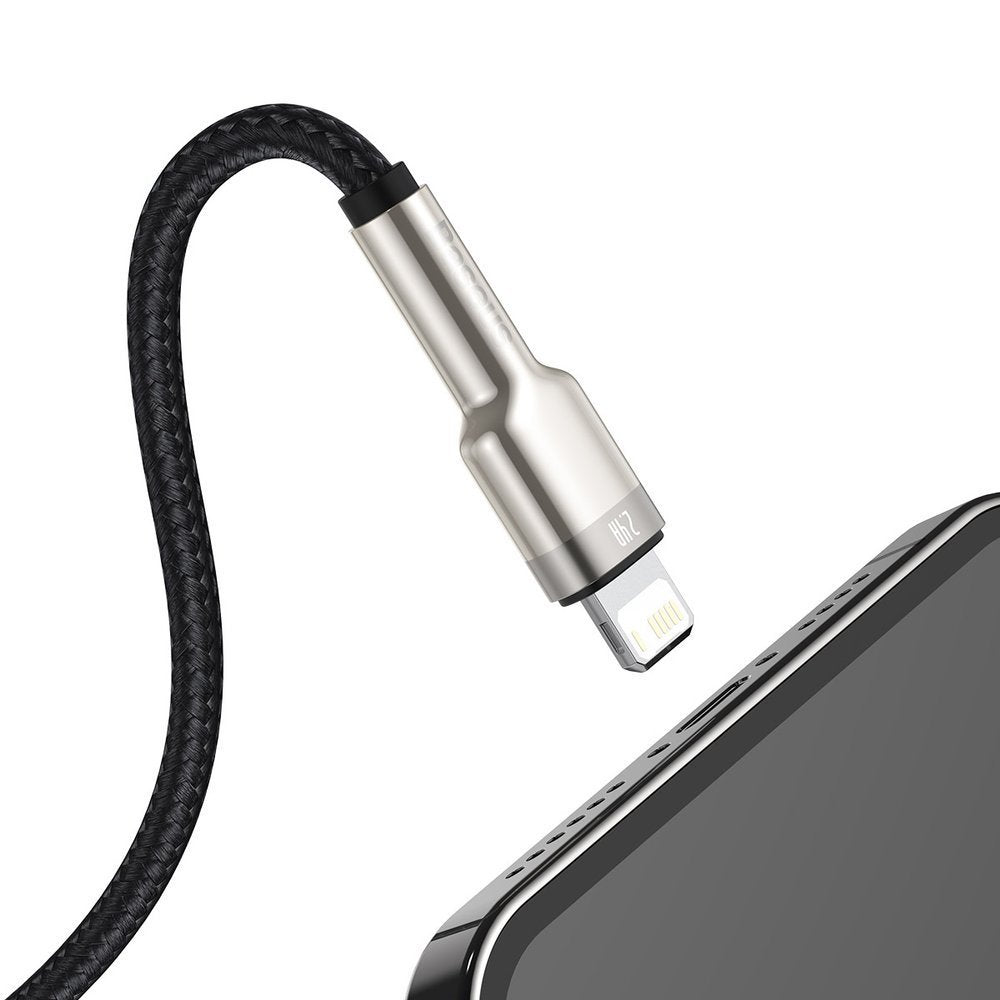 Kabel do przesyłu danych i ładowania USB-A - Lightning Baseus Cafule Metal Series, 18W, 1m, Czarny CALJK-A01
