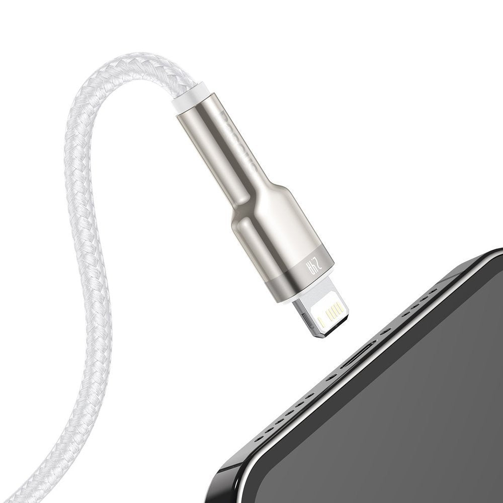 Kabel do przesyłu danych i ładowania USB-A - Lightning Baseus Cafule Metal Series, 18W, 1m, biały CALJK-A02