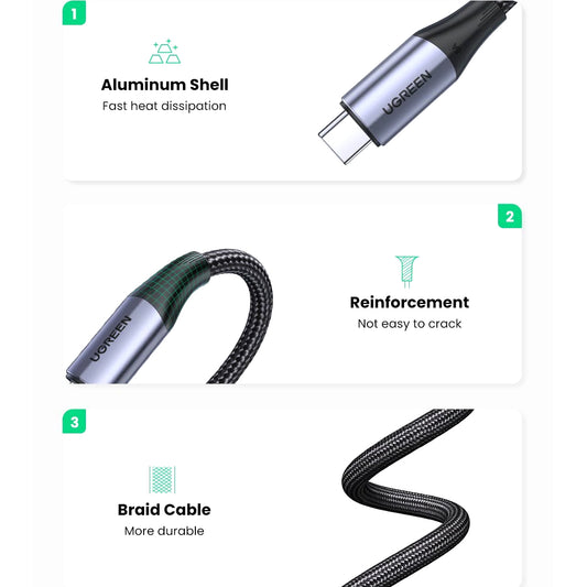 Kabel USB-C do transmisji danych i ładowania - USB-C UGREEN US355, 100W, 1m, czarny