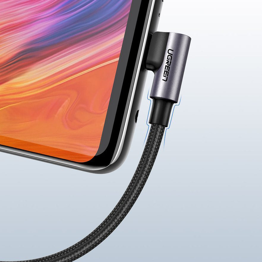 Kabel do danych i ładowania USB-A - USB-C UGREEN US284 Angled, 18W, 3m, Szary
