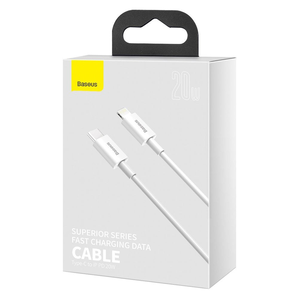 Kabel do danych i ładowania USB-C - Lightning Baseus Superior Series, 20W, 0,25m, Biały CATLYS-02