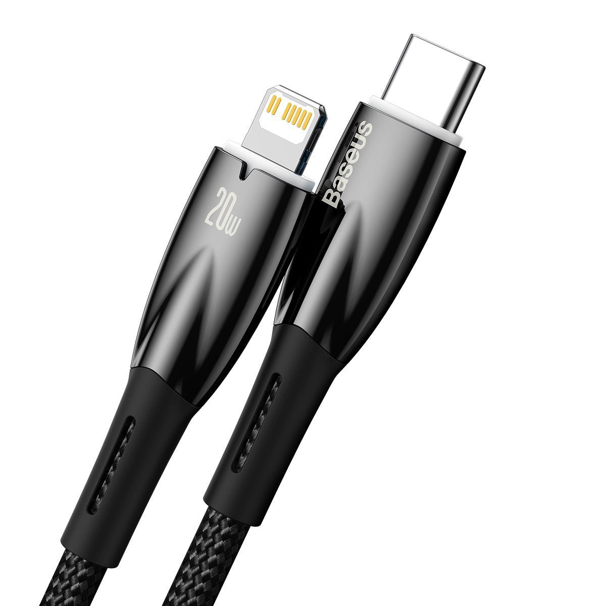 Kabel Baseus Glimmer Series USB-C - Lightning do ładowania i transmisji danych, 20 W, 2 m, czarny CADH00010101