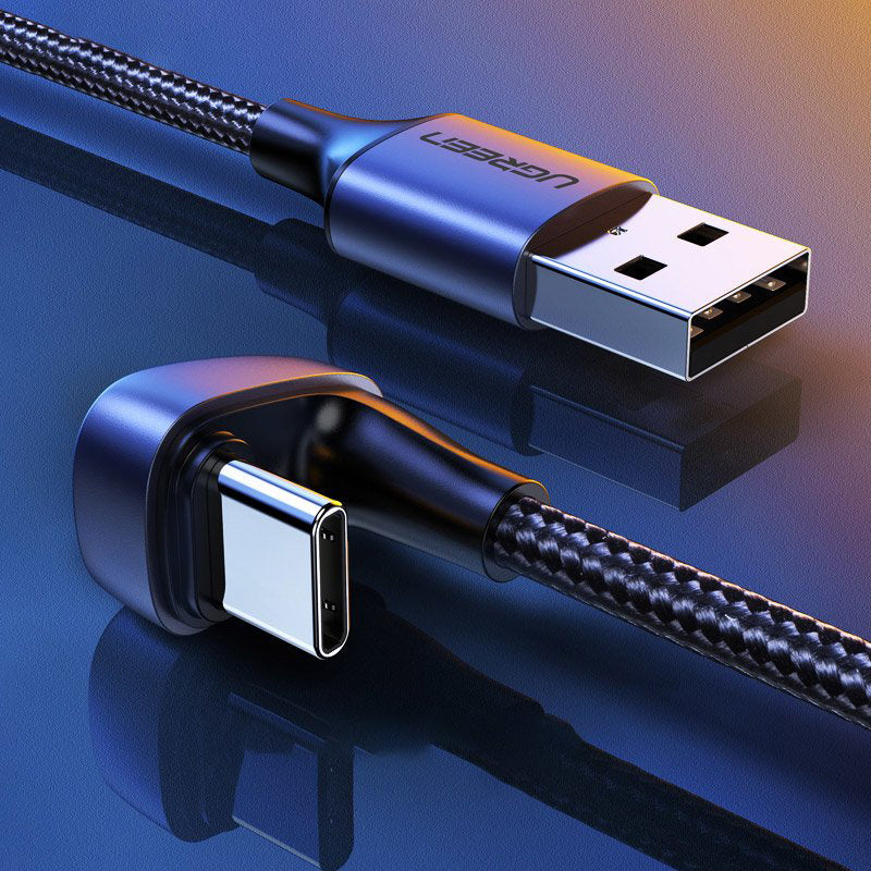 Kabel do ładowania i transmisji danych USB-A - USB-C UGREEN US311 kątowy, 18W, 1m, szary