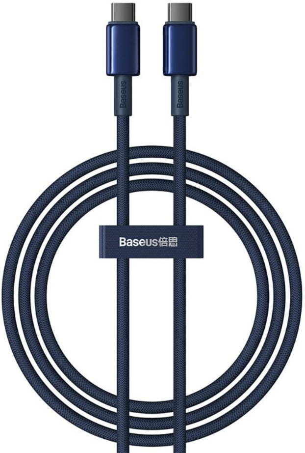 Kabel do danych i ładowania USB-C - USB-C Baseus Tungsten Gold, 100W, 1m, Granatowy P10319800321-03