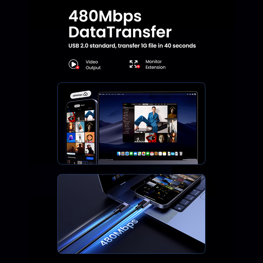 Kabel do danych i ładowania USB-C - USB-C UGREEN L513, 240W, 2m, Czarny