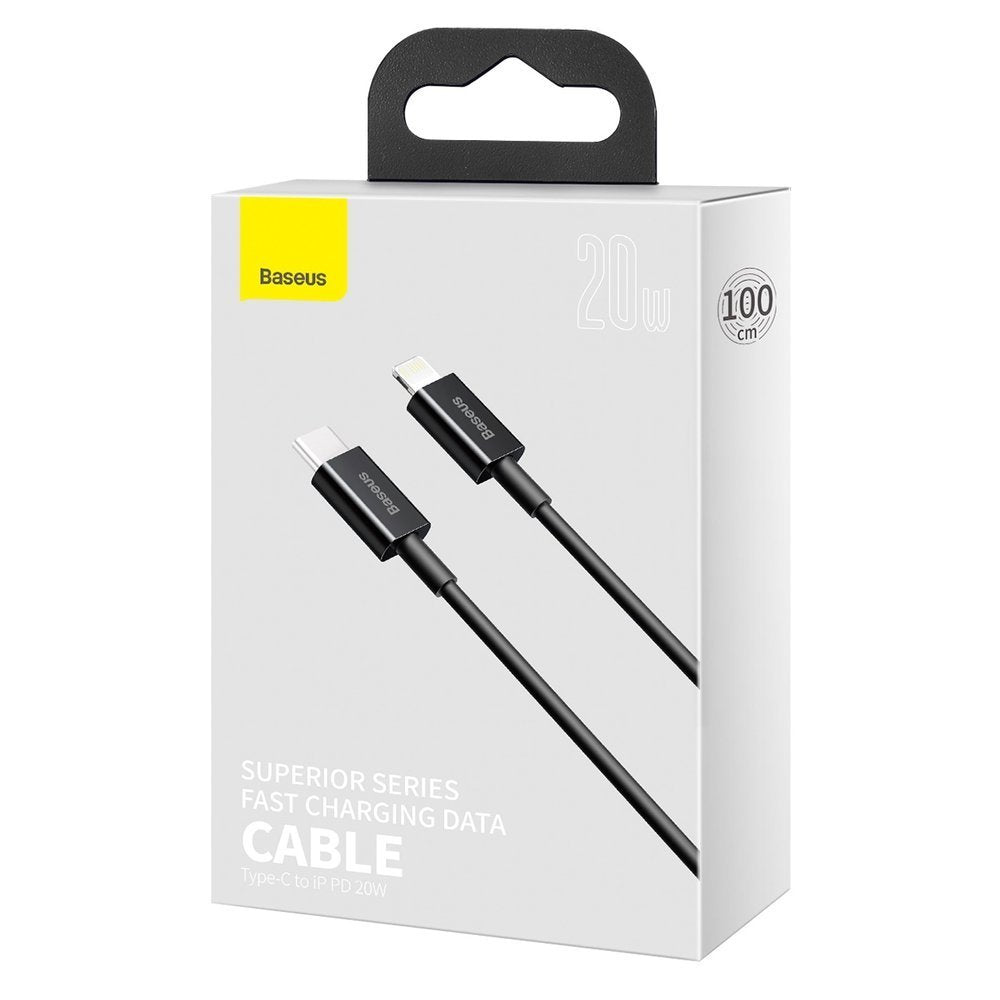 Kabel do przesyłu danych i ładowania USB-C - Lightning Baseus Superior Series, 20W, 1m, Czarny CATLYS-A01