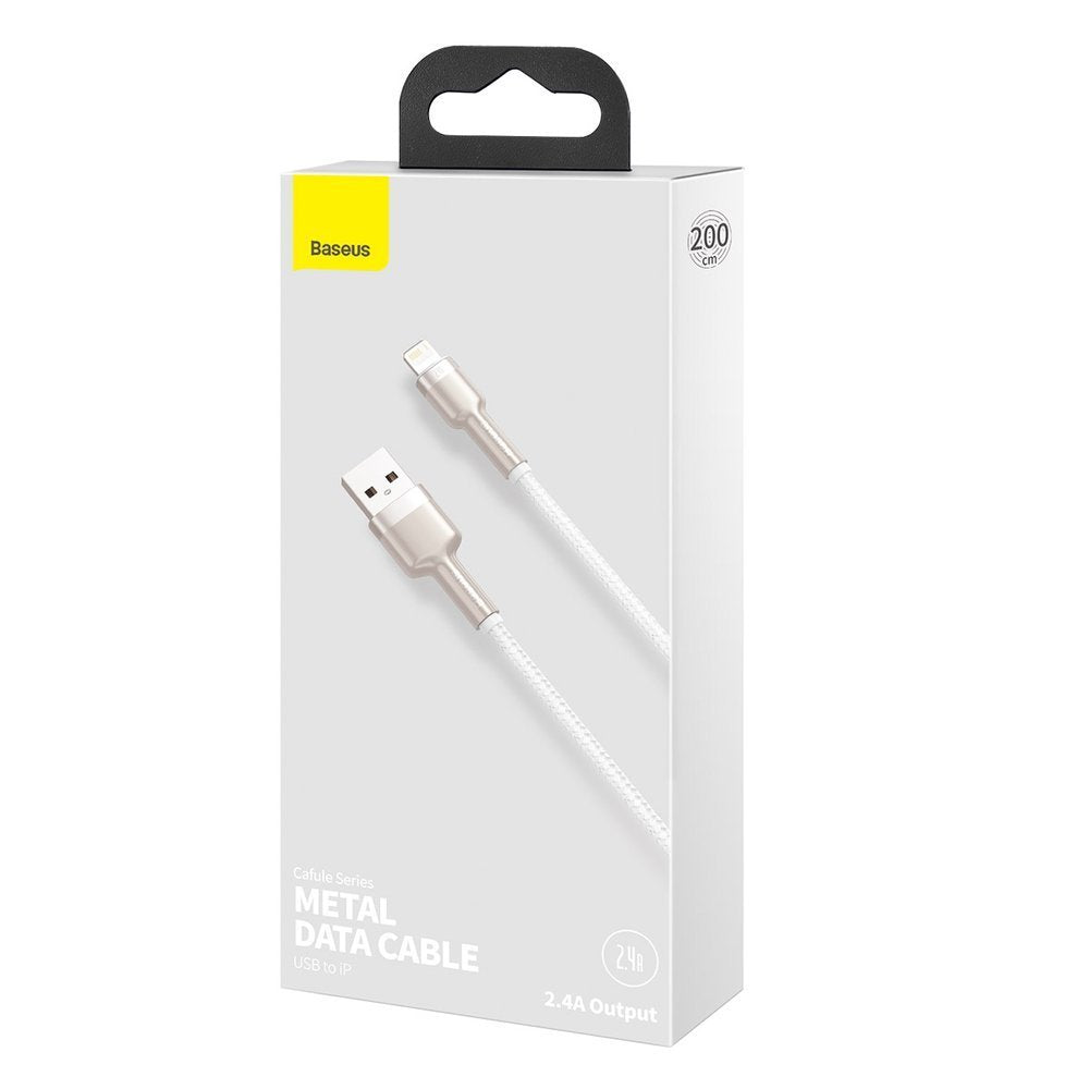 Kabel do przesyłu danych i ładowania USB-A - Lightning Baseus Cafule Metal Series, 18W, 1m, biały CALJK-A02