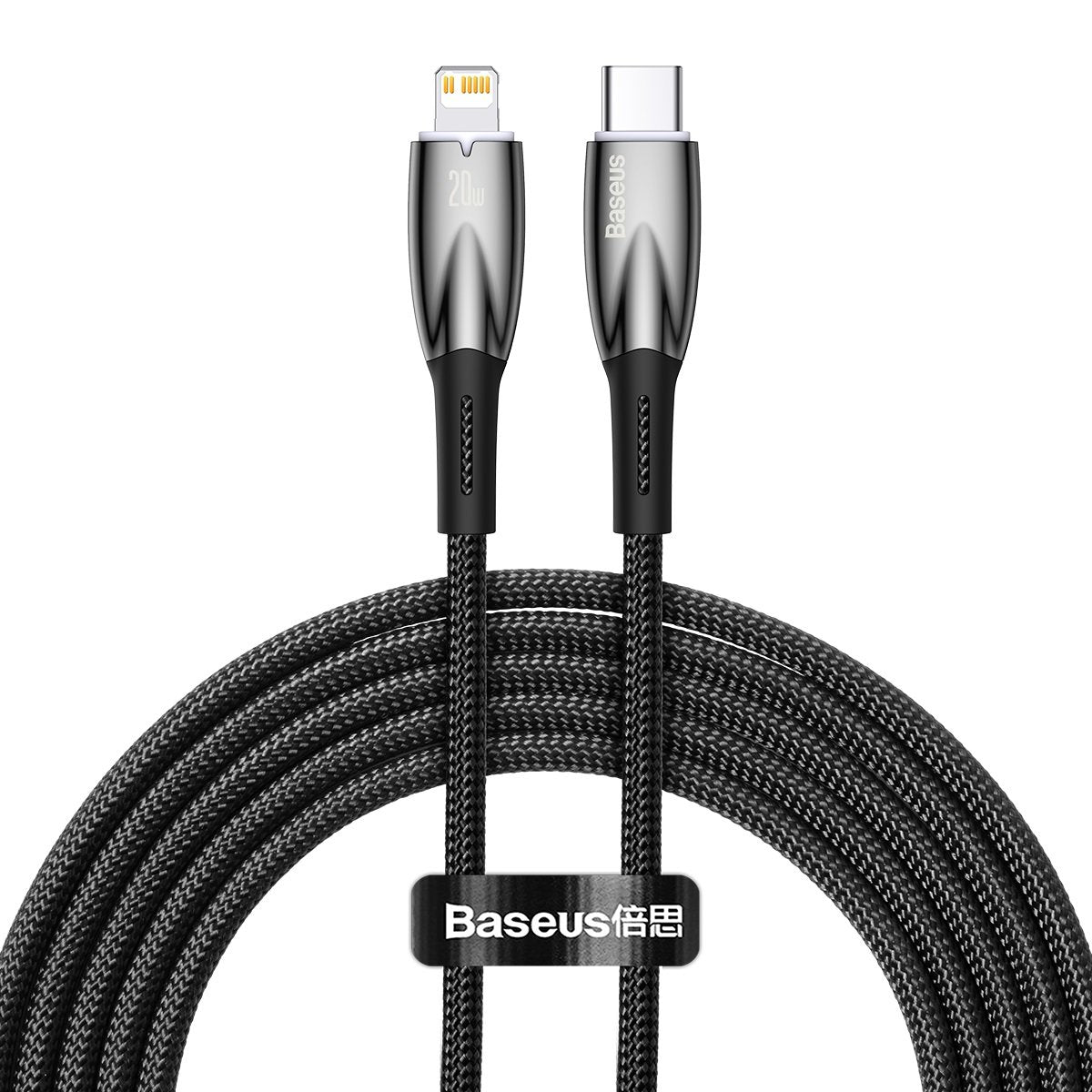 Kabel Baseus Glimmer Series USB-C - Lightning do ładowania i transmisji danych, 20 W, 2 m, czarny CADH00010101