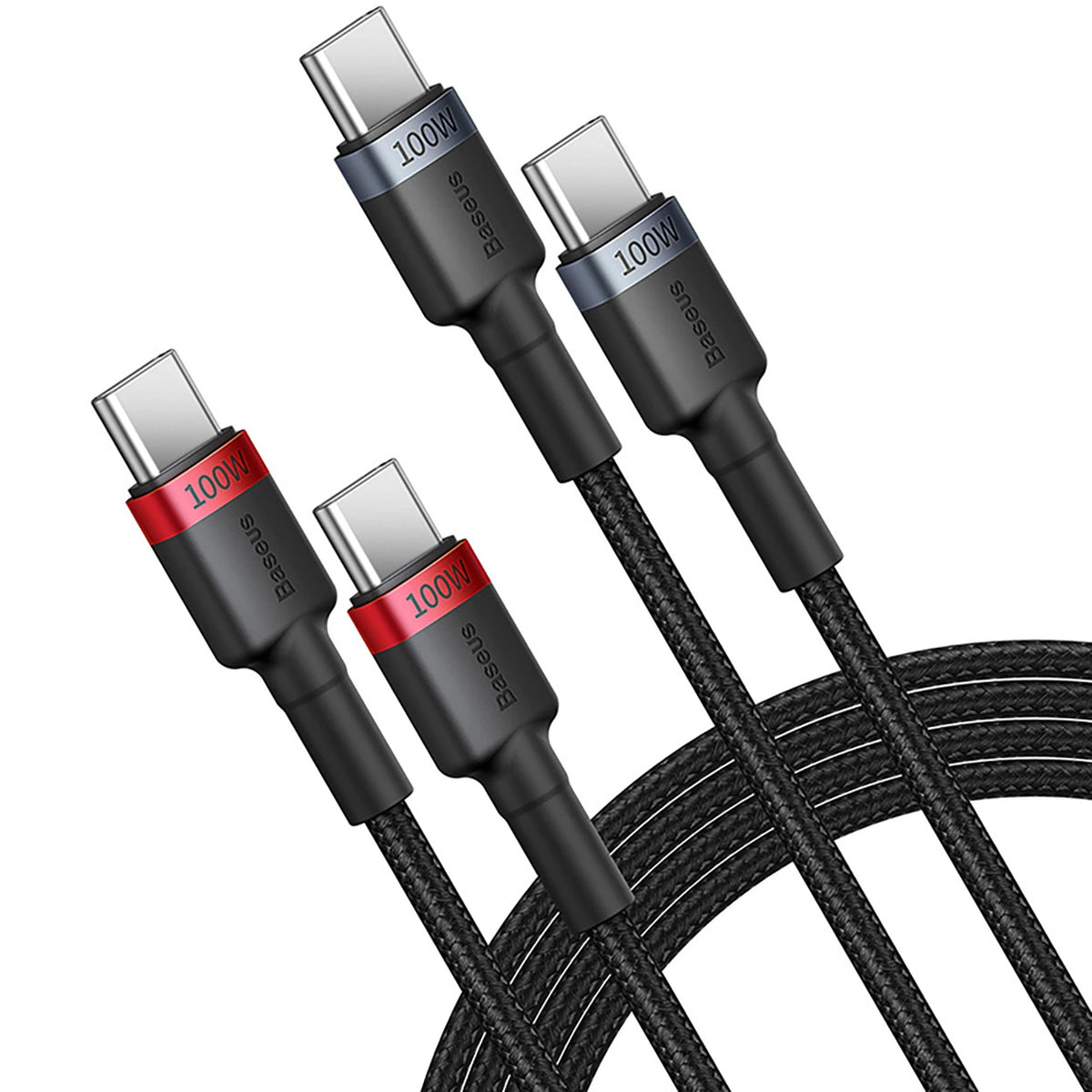 Kabel do przesyłu danych i ładowania USB-C - USB-C Baseus Cafule, 100W, 2m, czerwony, zestaw 2 sztuki P10318306003-01