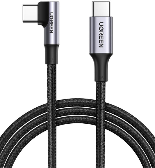 Kabel USB-C do ładowania i transmisji danych - USB-C UGREEN US334 kątowy, 100 W, 2 m, czarny