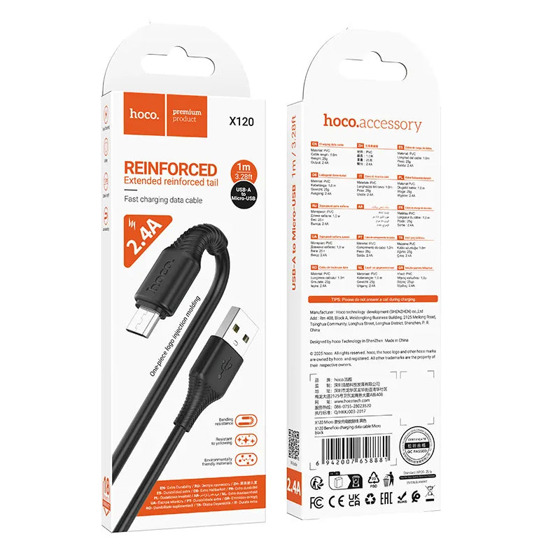 Kabel do danych i ładowania USB-A - microUSB HOCO X120, 18W, 1m, Czarny