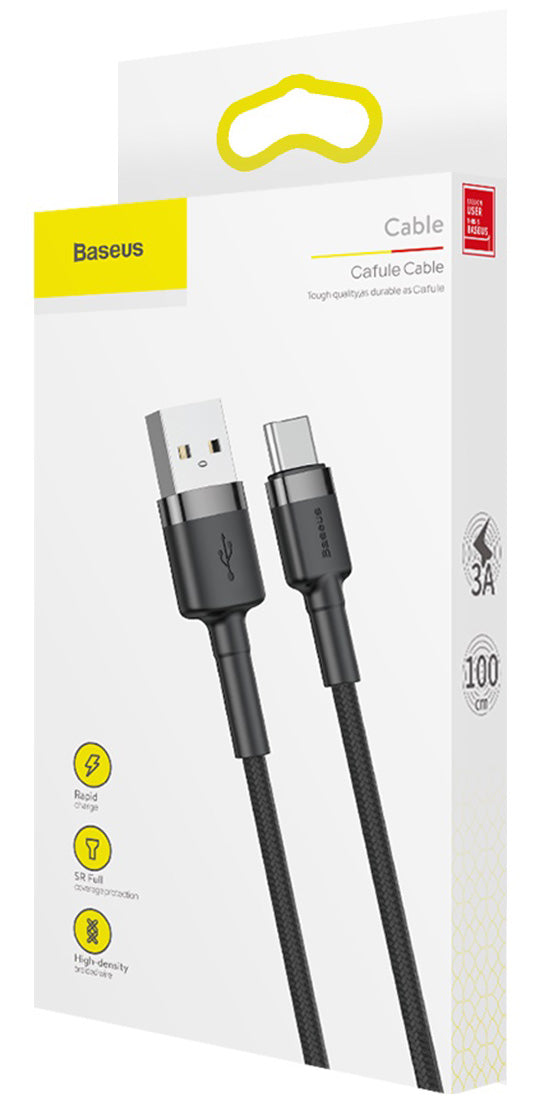 Kabel do transmisji danych i ładowania USB-A - USB-C Baseus Cafule, 60W, 1m, Szary CATKLF-BG1
