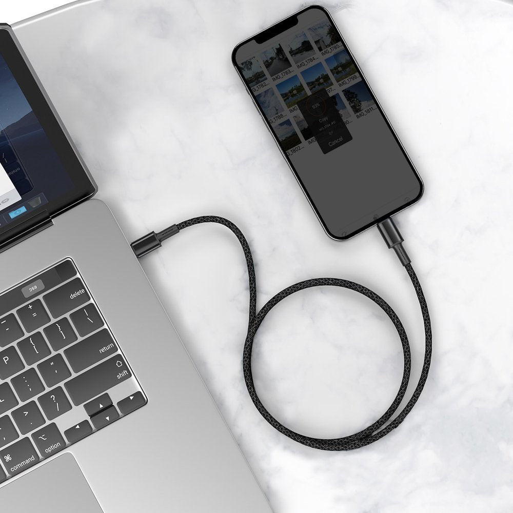 Baseus Kabel do ładowania i transmisji danych USB-C - Lightning w oplocie o wysokiej gęstości, 20 W, 1 m, czarny CATLGD-01