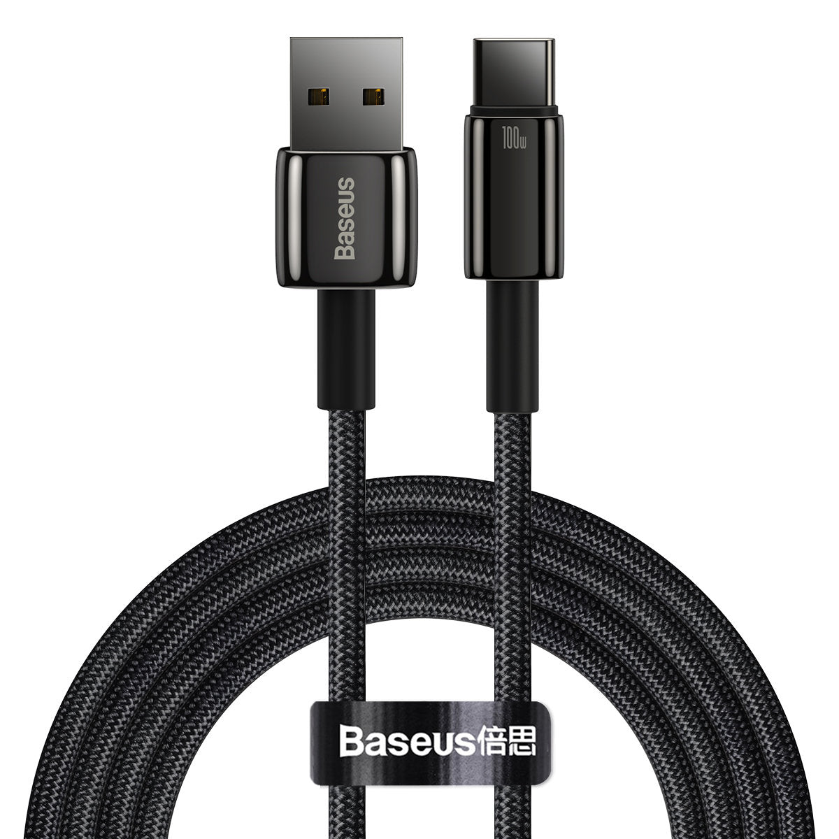 USB-A do USB-C Baseus Tungsten Gold, 100W, 2m, czarny CAWJ00010101