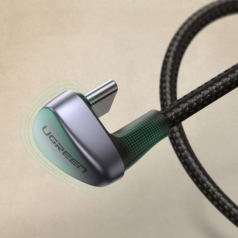 Kabel do ładowania i transmisji danych USB-A - USB-C UGREEN US311 kątowy, 18W, 1m, szary